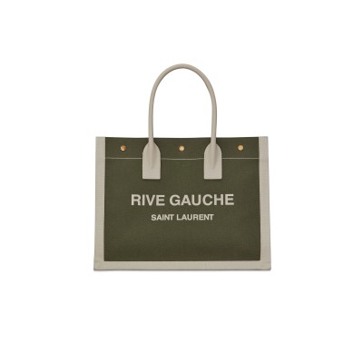YSL RIVE GAUCHE SMALL TOTE BAG IN LINEN AND LEATHER 617481FAADI3281 (39*31*18cm)